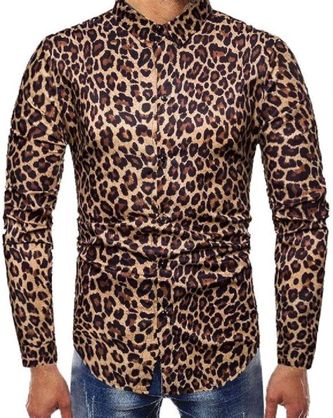 mens leopard print button up shirt